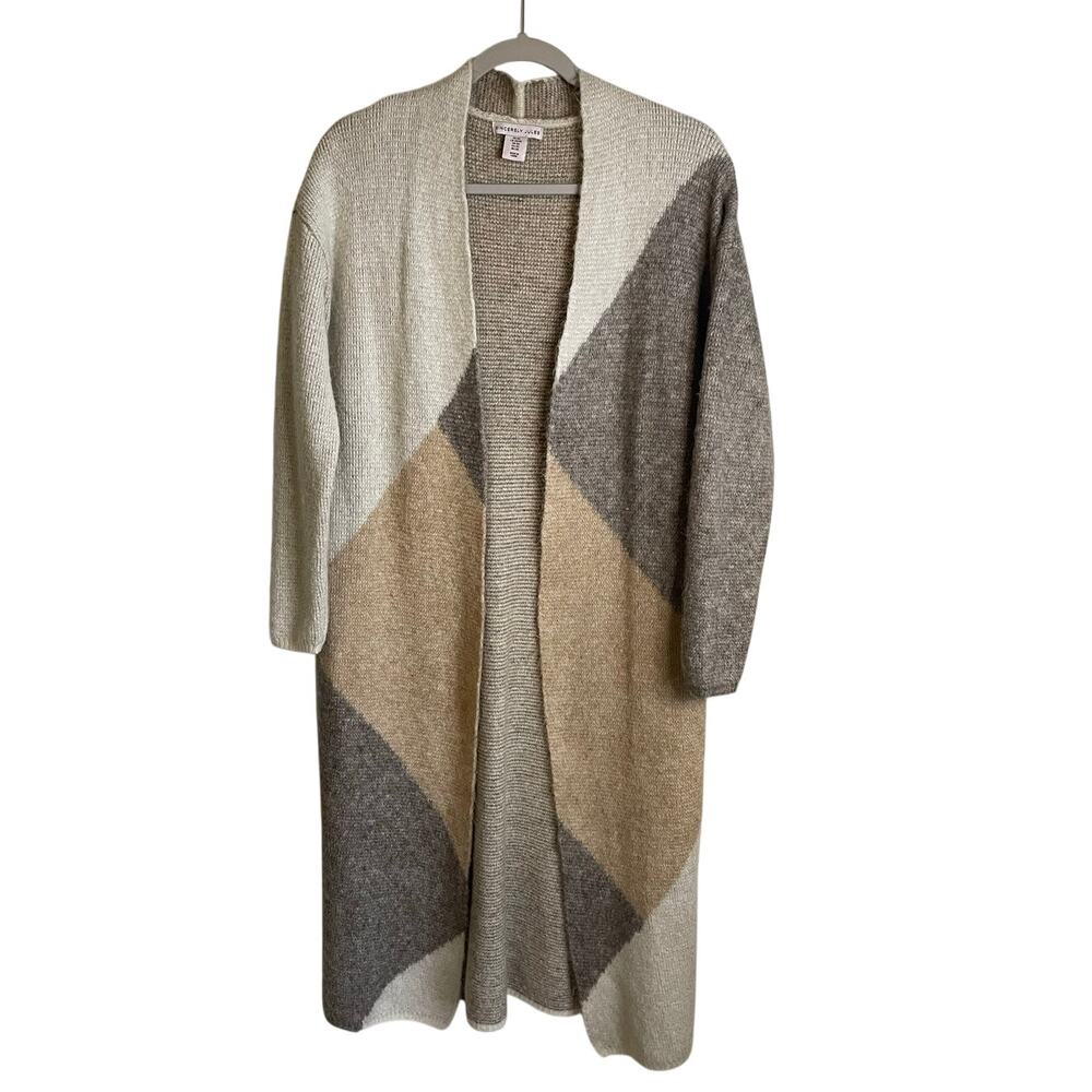 Sincerely Jules Duster Cardigan Sz XS Open Front Colorblock Tan Beige Boho Chic